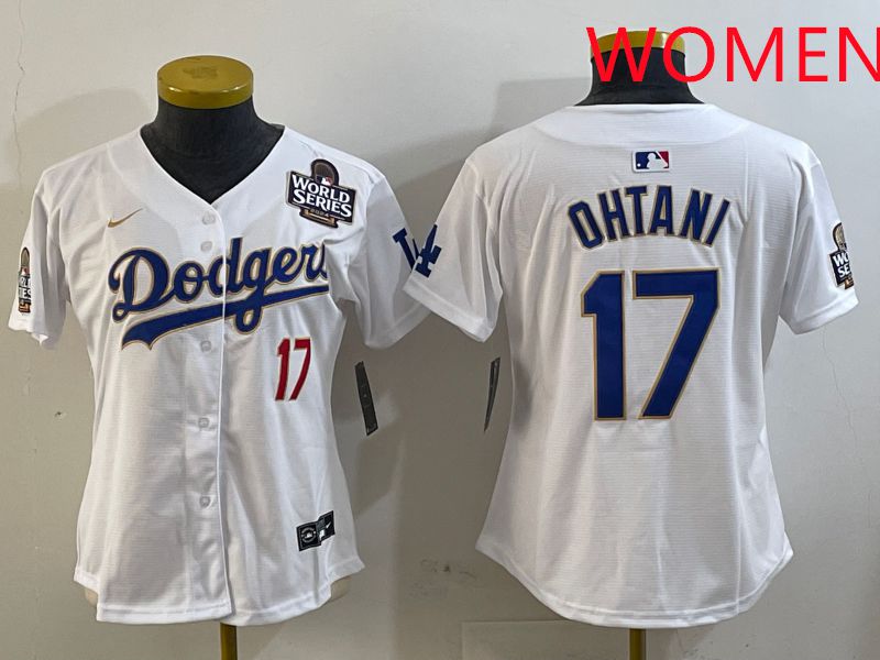 Women Los Angeles Dodgers 17 Ohtani White Gold Game 2025 Nike MLB Jersey style 3